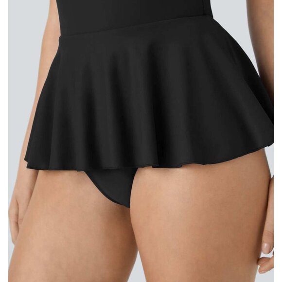 Halara Halter Pleated One Piece Swimsuit Sz Small Womens Black - Picture 8 of 14